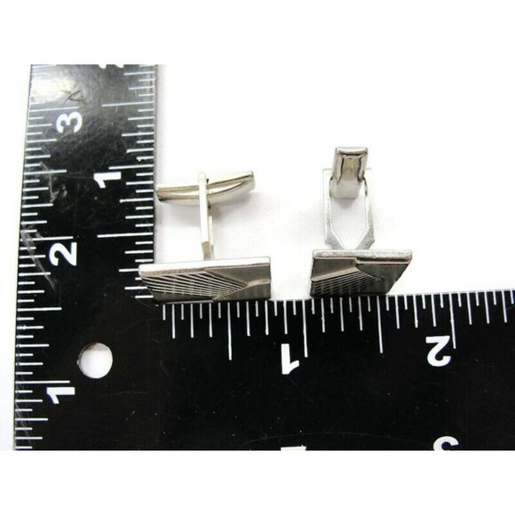 Cufflinks Rectangular Silver Tone Tux Shirt Vintage Pat No - Picture 5 of 8